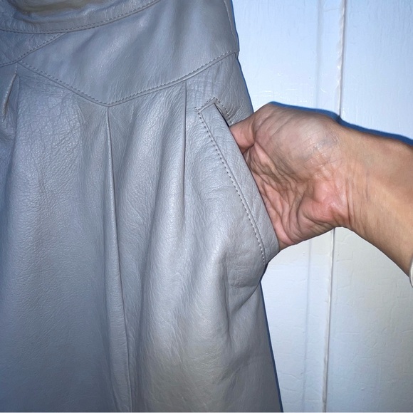 Vintage Gray Faux Leather Midi A-Line Skirt - Picture 13 of 13